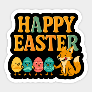 Happy Easter – Funny Egg Parade with Fox Illustration Sticker